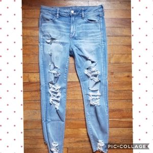 ae distressed hi rise jeggings 10 shor